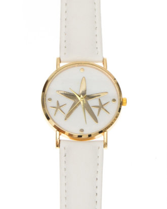 Ceas Stars curea din piele ecologica alba