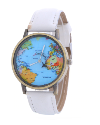 Ceas World alb cu avion pe acul de ceas