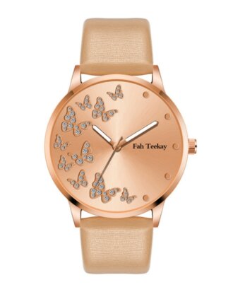 Ceas Shinny Butterfly cu bratara crem din piele ecologica si cadran cu fluturi