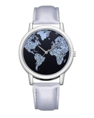 Ceas Around the World cu bratara din piele ecologica gri