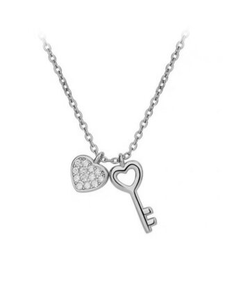 Lant din argint 925 Key to my Heart cu pandantiv in forma de inima cu cheita, 40 cm