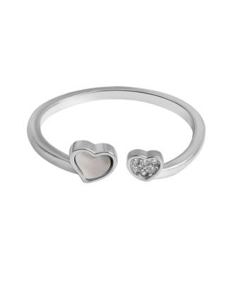 Inel din Argint 925 Double Heart cu pietre de zirconiu, masura ajustabila
