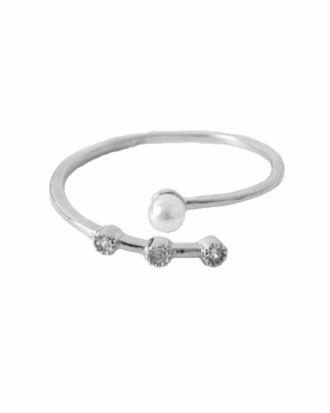 Inel din Argint 925 Pearl cu pietre de zirconiu si perla, masura ajustabila