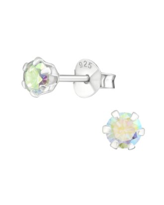 Cercei din argint 925 Empire cu piatra alb verzui de zirconiu si cheita din argint, 4 mm