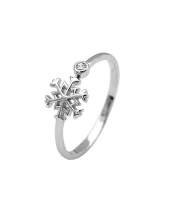 Inel din argint 925 Snowflake cu piatra de zirconiu, masura ajustabila