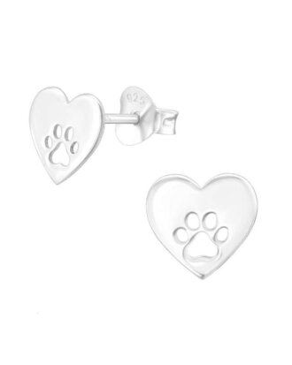Cercei din argint 925 Paw Heart in forma de inima cu labuta decupata