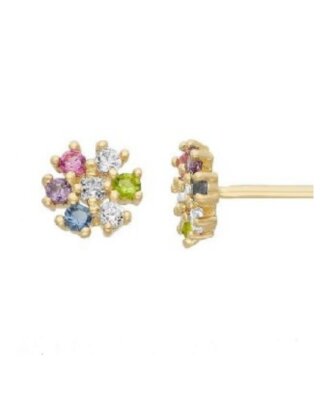 Cercei din argint 925 Rainbow Flower aurii cu pietre de zirconiu colorate