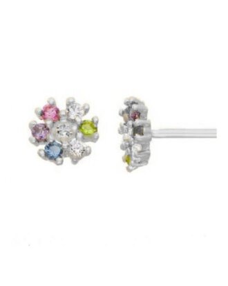 Cercei din argint 925 Rainbow Flower argintii cu pietre de zirconiu colorate