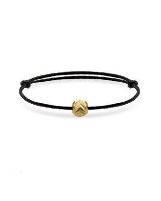 Inel cu snur negru si pandantiv din argint 925 in forma de bila cu model placata cu aur de 24k, masura ajustabila