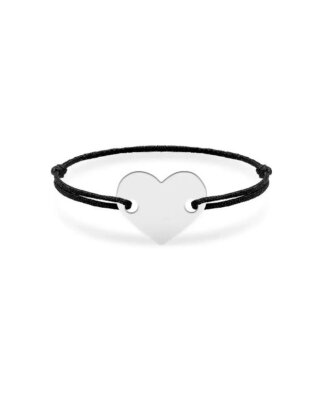 Inel cu snur negru Heart si pandantiv din argint 925 in forma de inima, masura ajustabila