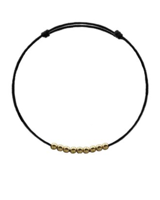 Bratara de picior cu snur negru si 9 bilute din argint 925 placate cu aur de 14k de 3mm