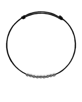 Bratara de picior cu snur negru si 9 bilute din argint 925 de 3mm