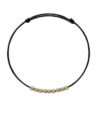 Bratara de picior cu snur negru si 9 bilute striate din argint 925 placate cu aur de 14k de 3mm