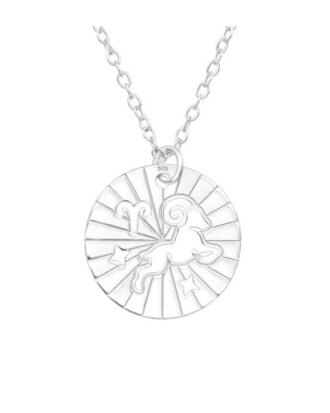 Lant din argint 925 cu pandantiv in forma de banut cu semn zodiacal, zodia Berbec, 45 cm