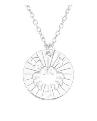 Lant din argint 925 cu pandantiv in forma de banut cu semn zodiacal, zodia Rac, 45 cm