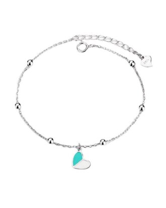 Bratara din argint 925 Tiffany cu pandantiv in forma de inima turcoaz si bilute, lungime ajustabila