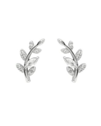 Cercei din argint 925 Spring Leaf in forma de crenguta cu pietre de zirconiu si cheita din argint