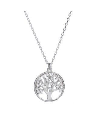 Lant din argint 925 Life Tree cu pandantiv in forma de copacul vietii cu pietre de zirconiu, 45 cm