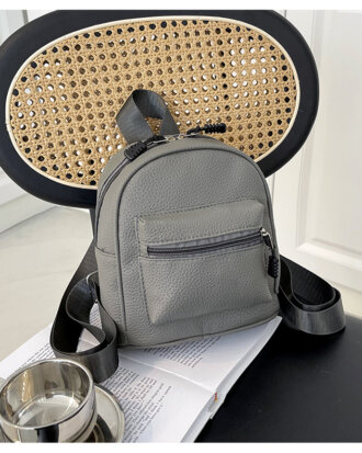 Rucsac Mason gri din piele ecologica cu barete reglabile