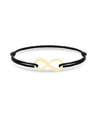 Inel cu snur negru si pandantiv in forma de infinit decupat din Aur de 14k, masura ajustabila