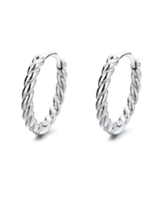 Cercei rotunzi din argint 925 Chunky Twist argintii cu model rasucit