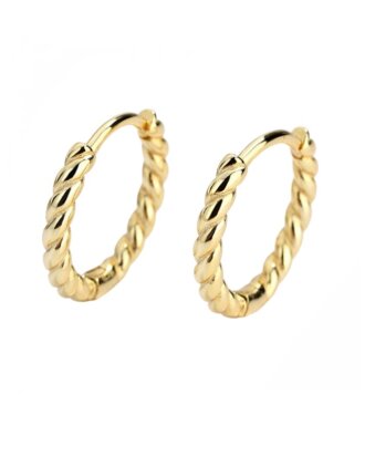 Cercei rotunzi din argint 925 Chunky Twist aurii cu model rasucit