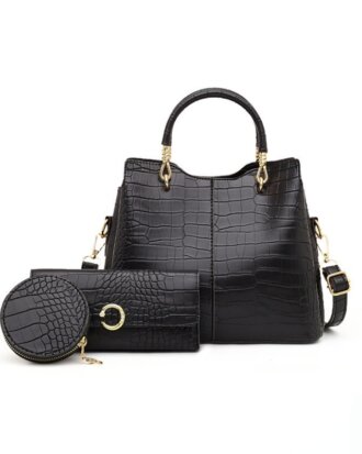 Geanta Shannon neagra 3 in 1 din piele ecologica fara captuseala, 25 x 22 x 10 cm