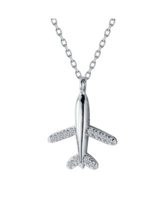 Lant din argint 925 Shinny Plane cu pandantiv in forma de avion cu pietre de zirconiu, 45 cm
