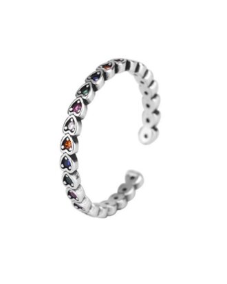 Inel din argint 925 Reversible Love argintiu cu pietricele de zirconiu colorate, masura ajustabila
