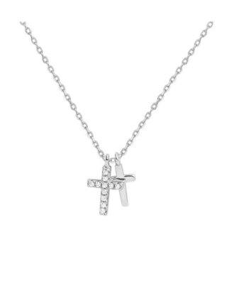 Lant din argint 925 Double Cross argintiu cu 2 pandantive in forma de cruce cu pietre de zirconiu, 40 cm