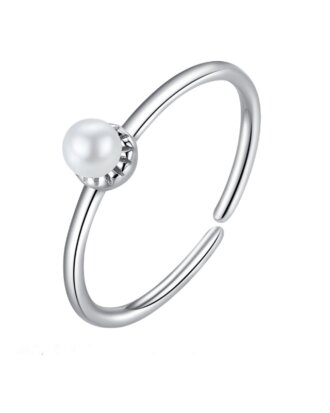 Inel din argint 925 Solo Pearl argintiu cu perla de sinteza, masura ajustabila