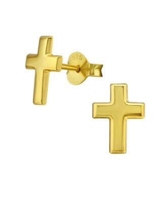 Cercei din argint 925 Plain Cross aurii in forma de cruce placati cu aur 24k