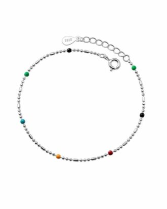 Bratara de mana din argint 925 Friendship cu pandantive in forma de bilute multicolore, lungime ajustabila