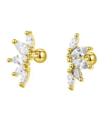 Cercei din argint 925 Marquises aurii cu pietre de zirconiu si cheita din argint