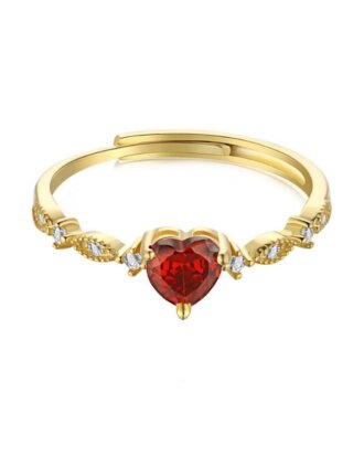 Inel din Argint 925 Colourful Love Gold cu piatra de zirconiu rosie, masura ajustabila